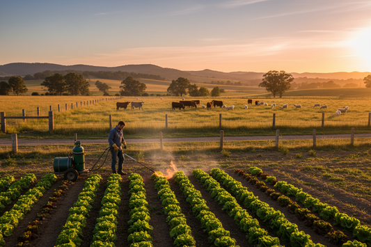 Flame weeding safely around pets and livestock on an Australian property